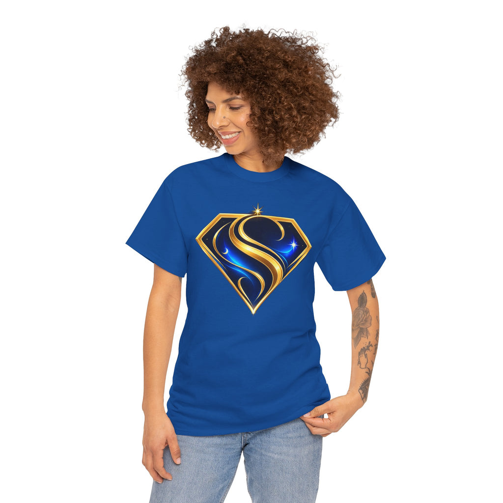 Gold and Blue Letter S Shield Tee(SupGirl) | Superhero Monogram Shirt