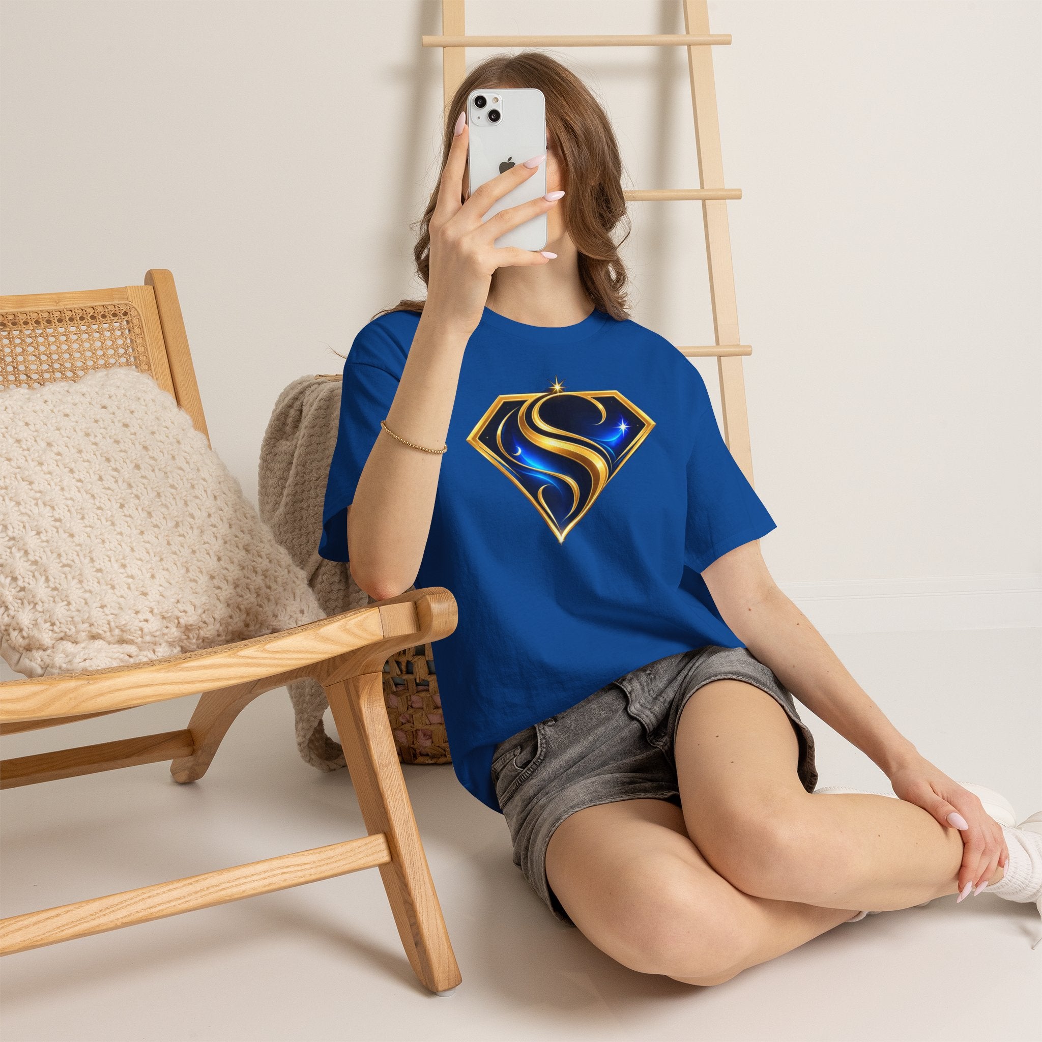 Gold and Blue Letter S Shield Tee(SupGirl) | Superhero Monogram Shirt