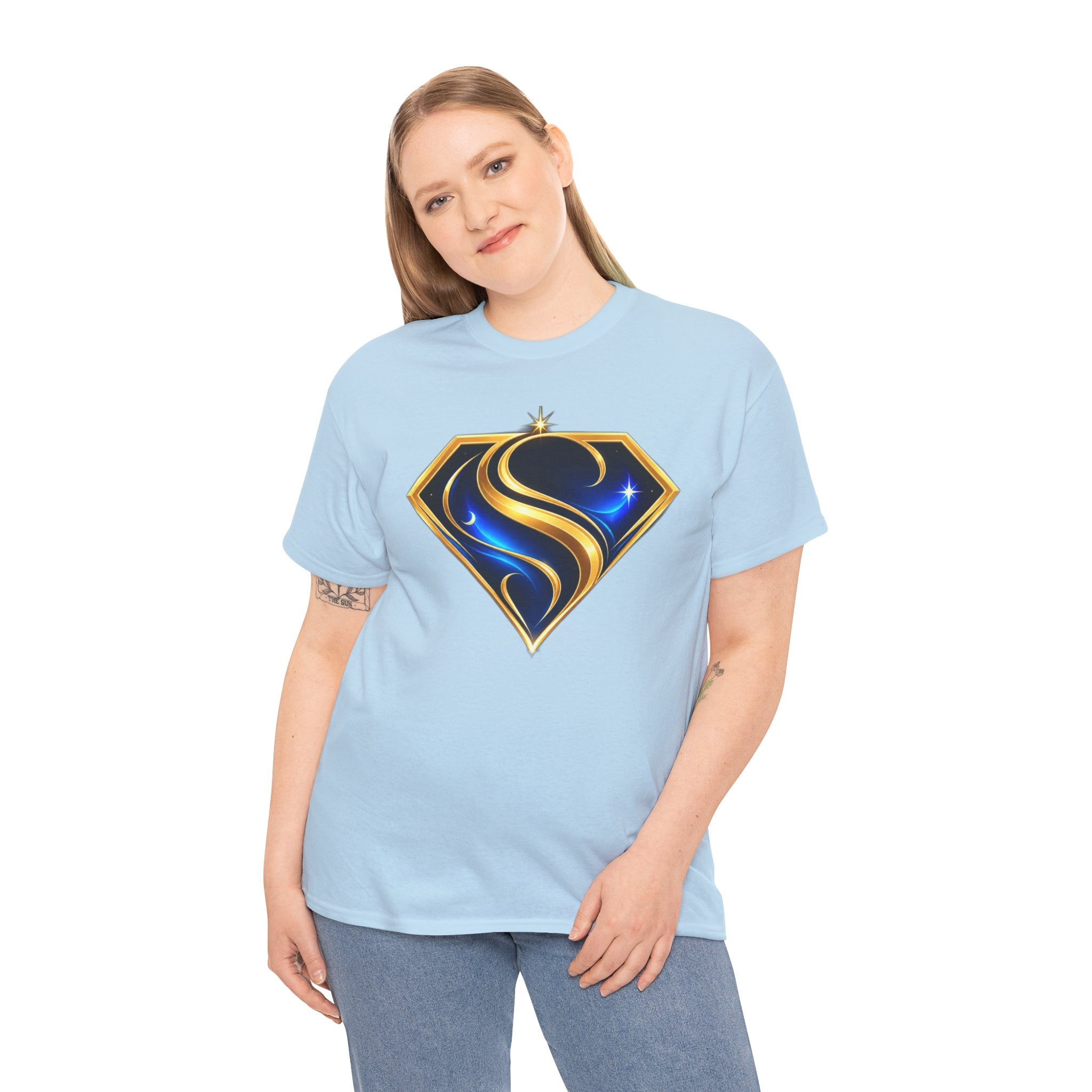 Gold and Blue Letter S Shield Tee(SupGirl) | Superhero Monogram Shirt