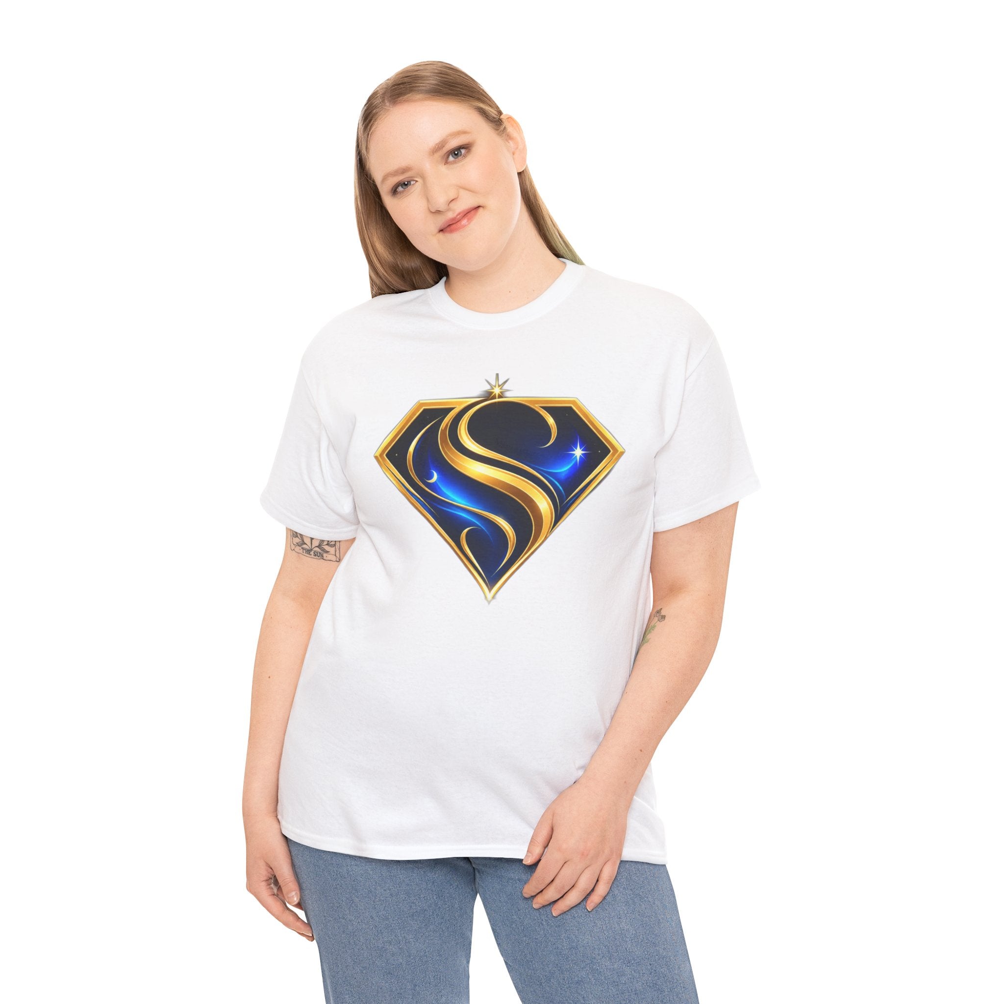 Gold and Blue Letter S Shield Tee(SupGirl) | Superhero Monogram Shirt