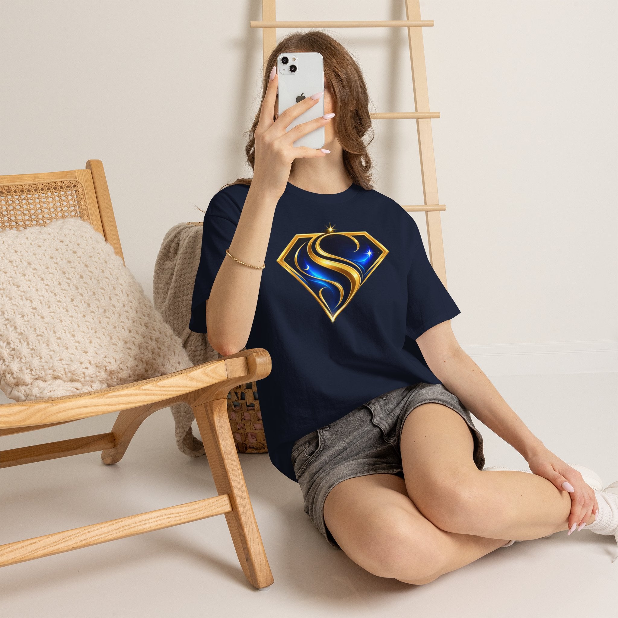 Gold and Blue Letter S Shield Tee(SupGirl) | Superhero Monogram Shirt