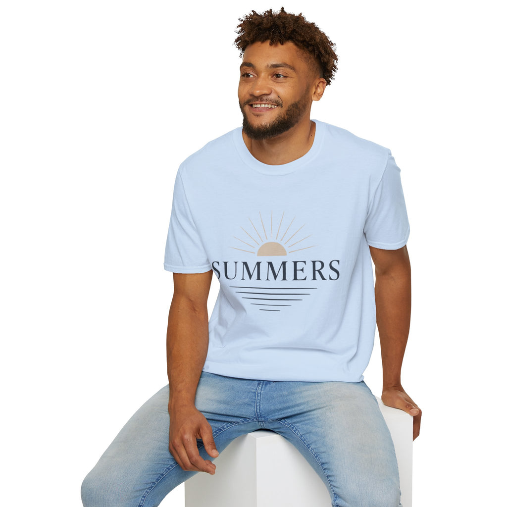 Summer Sun T-Shirt — "SUMMERS" Retro Sunrise Graphic Tee