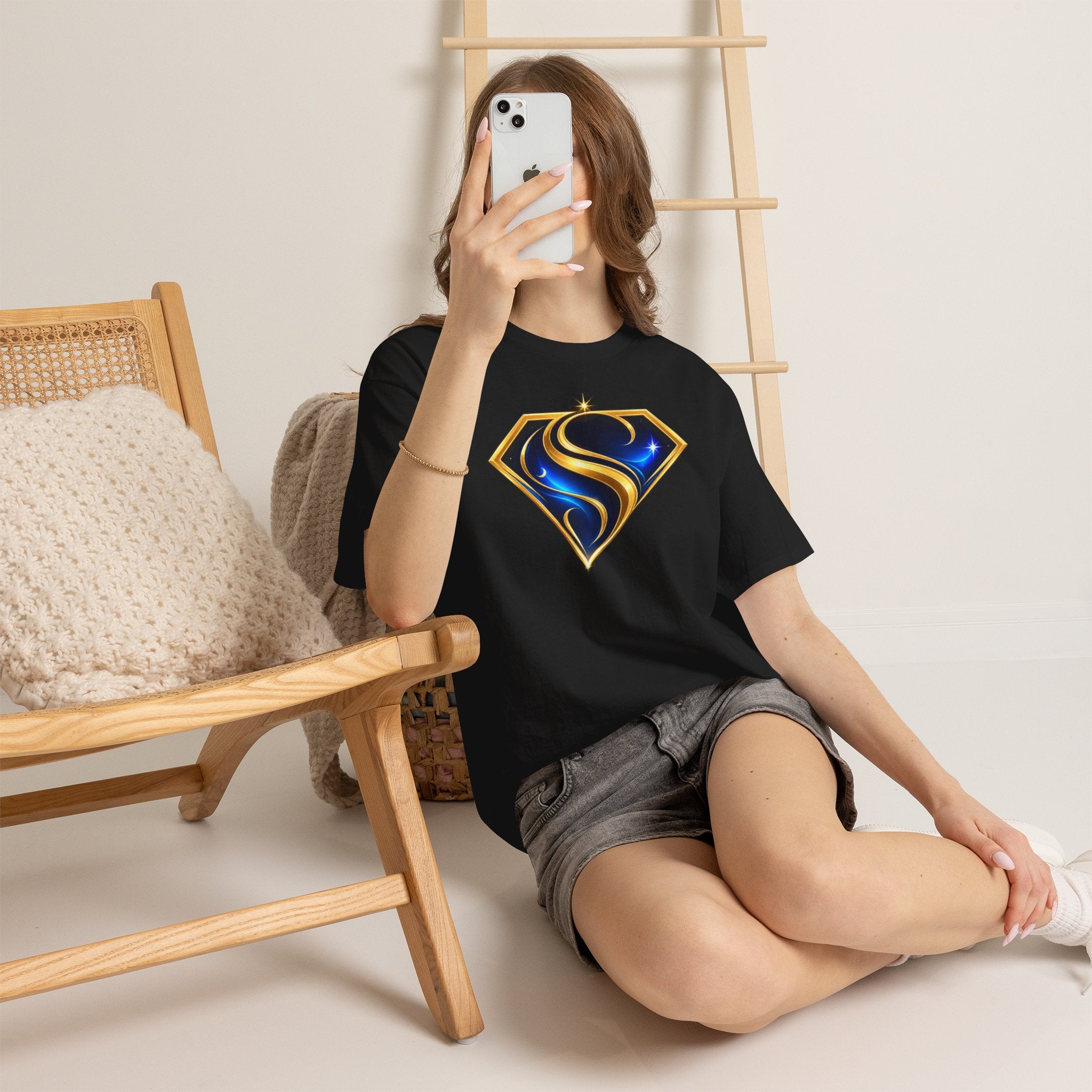 Gold and Blue Letter S Shield Tee(SupGirl) | Superhero Monogram Shirt
