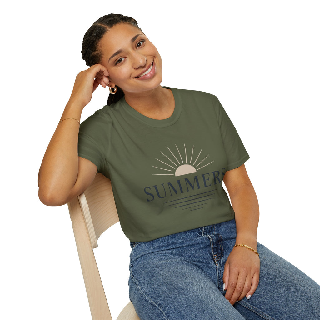 Summer Sun T-Shirt — "SUMMERS" Retro Sunrise Graphic Tee